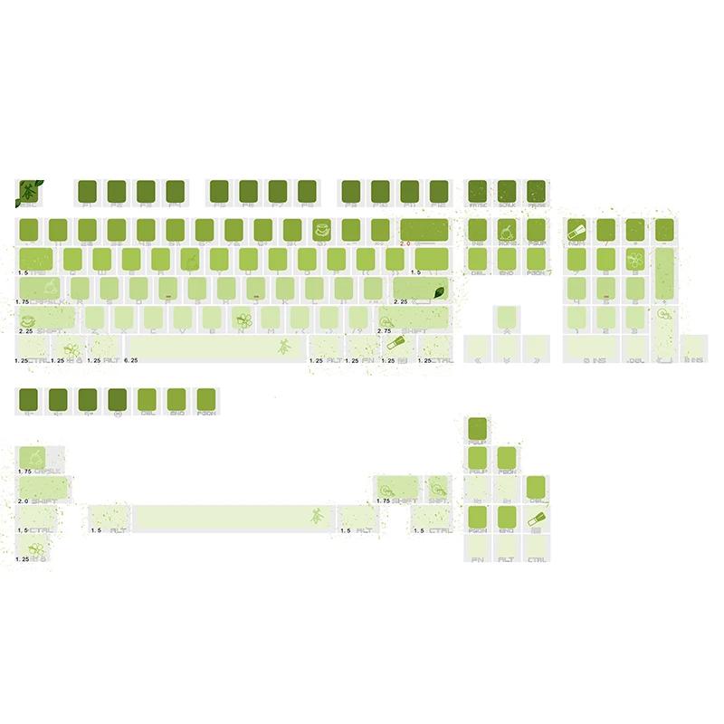 Gradient Green Keycaps Matcha Green Side Engraved Translucent Oem Pbt Keycaps 134Keys Chinese Charm Oriental Tea Diy Keycaps