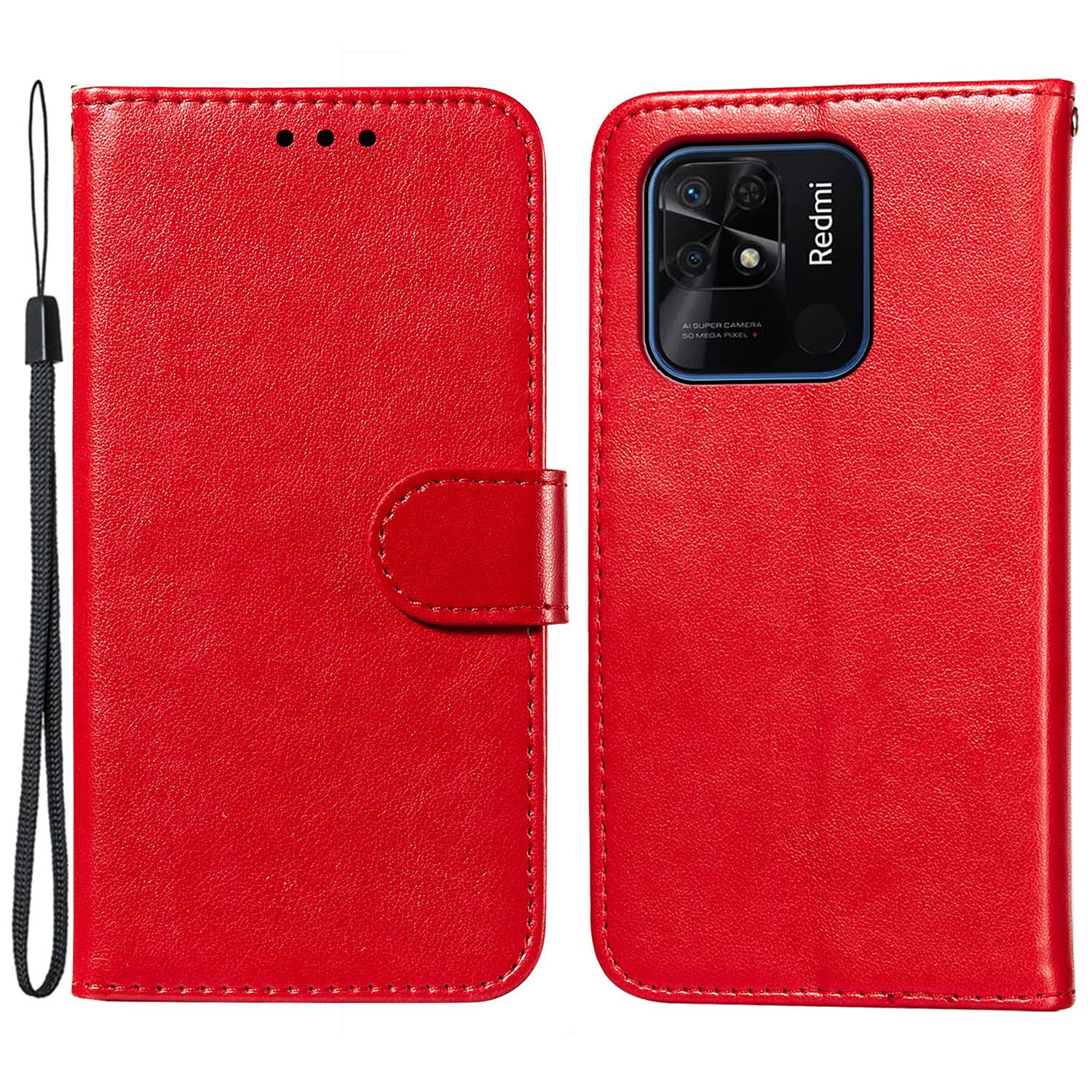 

For Xiaomi Redmi 10C 4G TPU+PU Leather Wallet Stand Flip Cover Magnetic Closure Phone Case Red