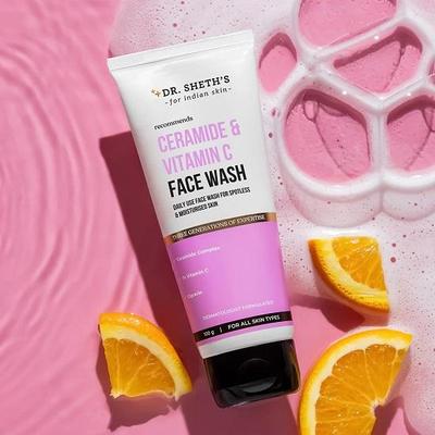 Dott. Detergente Viso Illuminante Ceramide & Vitamina C di Sheth per Deterge Delicatamente, Idrata e Riduce le Macchie Scure 100g (Confezione da 2)