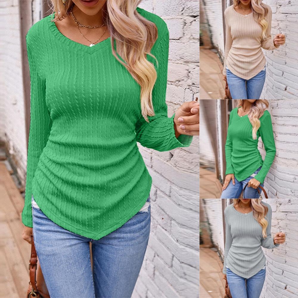 

Женская однотонная приталенная повседневная футболка с длинным рукавом, свободная базовая футболка, блузка, топ