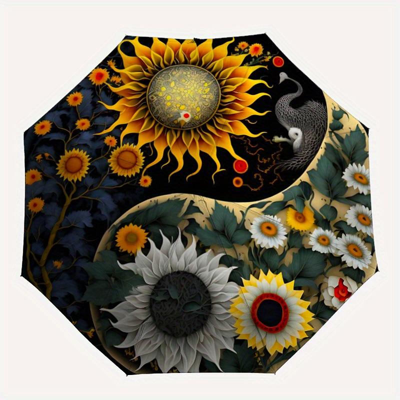 

1pc Sunflower Yin Yang Symbol, Automatic Open, Sturdy Iron Frame, Compact Folding Design, All-Season Portable Umbrella for Women & Men, Outd