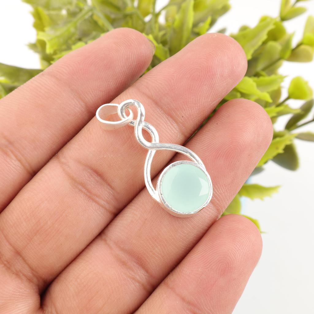 Aqua kalsedon Håndlagde edelstenssmykker, 925 sterling sølv anheng Unik design smykker, For kvinner