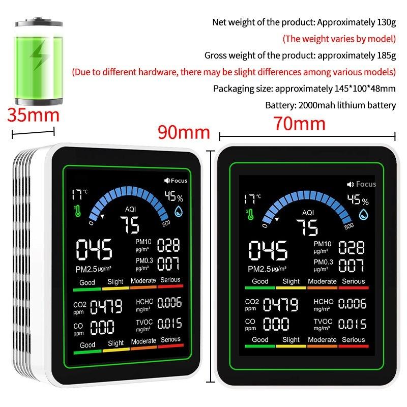 10-i-1 CO2 Luftkvalitetsdetektor PM0.3 PM1.0 PM2.5 PM10 HCHO TVOC Tester Temperatur- og Fugtighedsmåler Kuldioxidmonitor