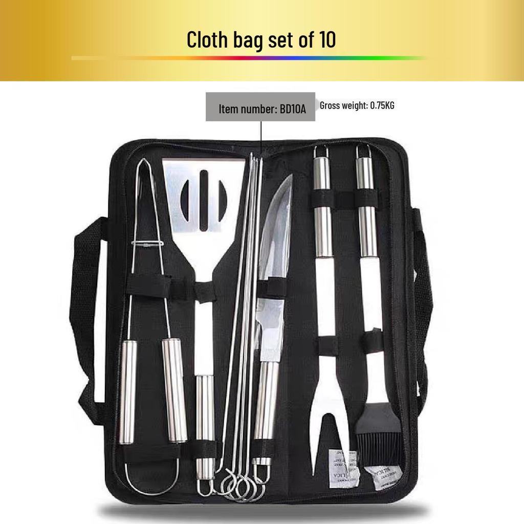 Outdoor BBQ Stainless Steel Tool Set: Knife, Fork, and Spatula