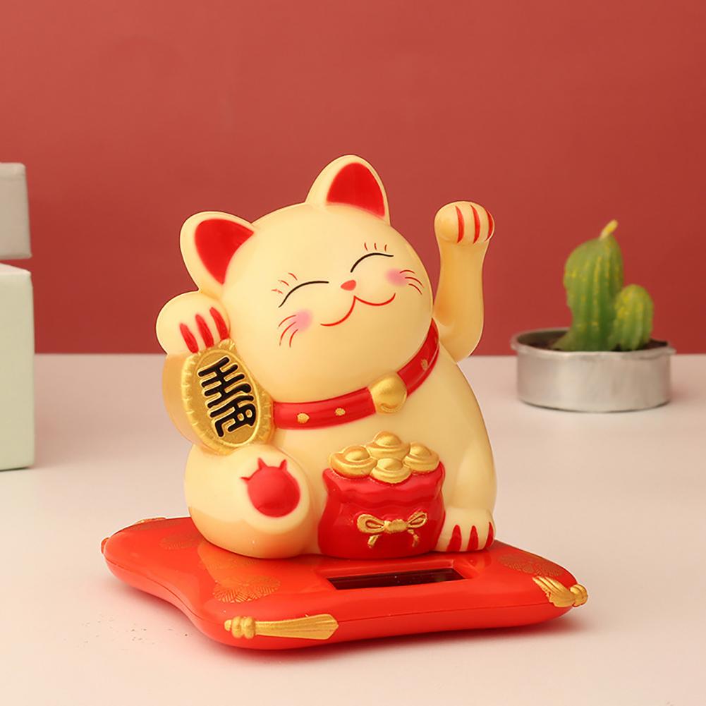 Solar Powered Fortune Cat Waving Arm Beckoning Japanese Lucky Cat Shaking Hand Welcome Cat Figurine Cats Miniature Toys For Kids