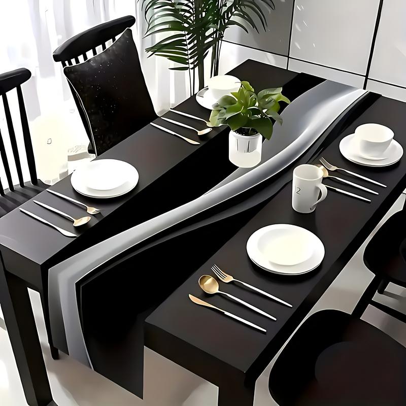 Jingyue Pet Black/White Modern Minimalist And Wave Pattern Table Runner, Dining Table Decorative Cloth, Creative Art Style Tablecloth
