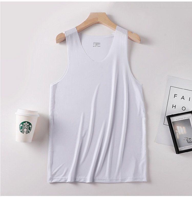 

Hair generation men s ice silk vest youth slim-fit sports fitness bottoming shirt sleeveless T-shirt wide shoulder narrow shoulder L