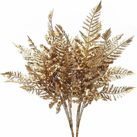 PASYOU Fake Leaves Plants for Christmas Decor, Gold Artificial Shrubs Grass Foliage Plastic Bulk Leaf Indoor Outdoor Home Garden Party Hotel Verandah