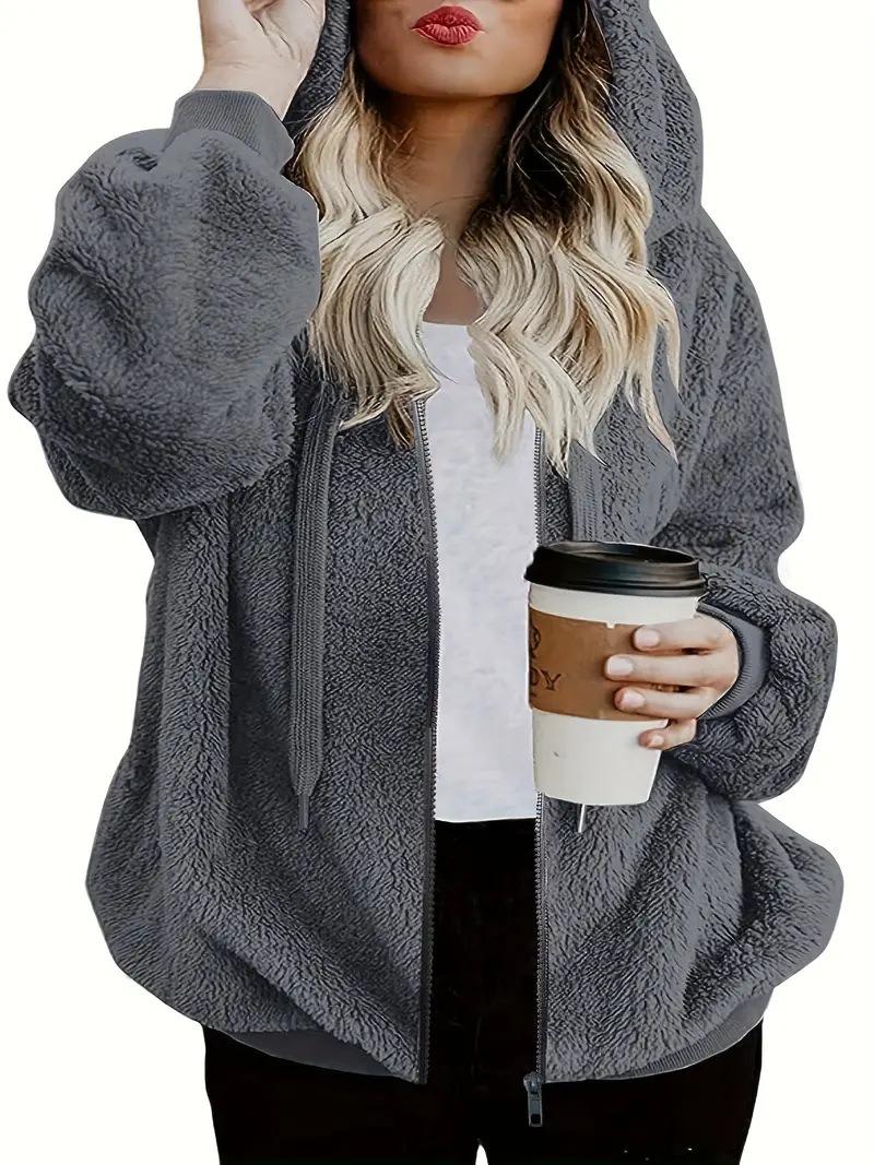 2024 Amazon European and American women s clothing large size plush hooded sweater new casual loose zipper cardigan jacket women S серый