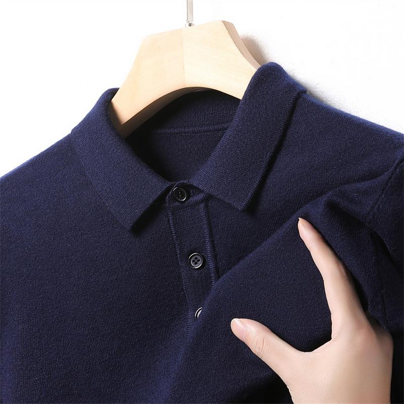 Langarm Revers Polo Strickpullover Einfarbig T-Shirt Pendler Schlicht Unterteil Pullover Herren