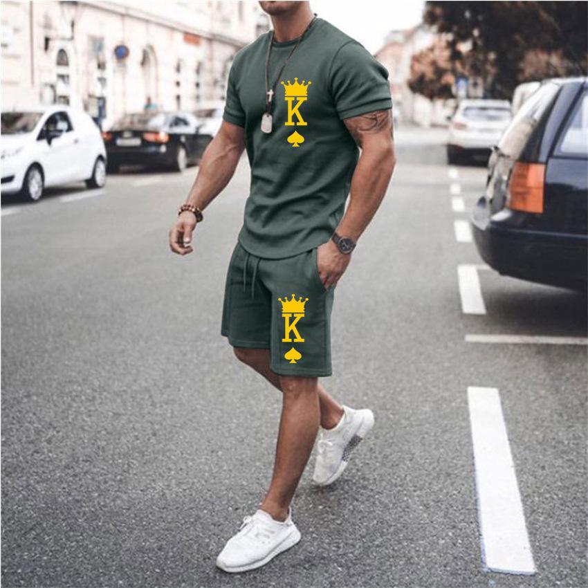Seturi de tricouri de vară pentru bărbați Litera K 3D Print Trening Tricouri Pantaloni scurți 2 bucăți Fashion Streetwear Costume supradimensionate pentru copii Îmbrăcăminte sport