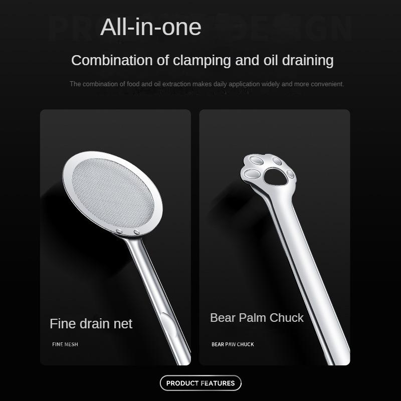 304 Stainless Steel Food Clip Household Fried Oil Separator Spoon Filter Drain Oil Clip Multi-functional Oil Separator Oil Separator Clip