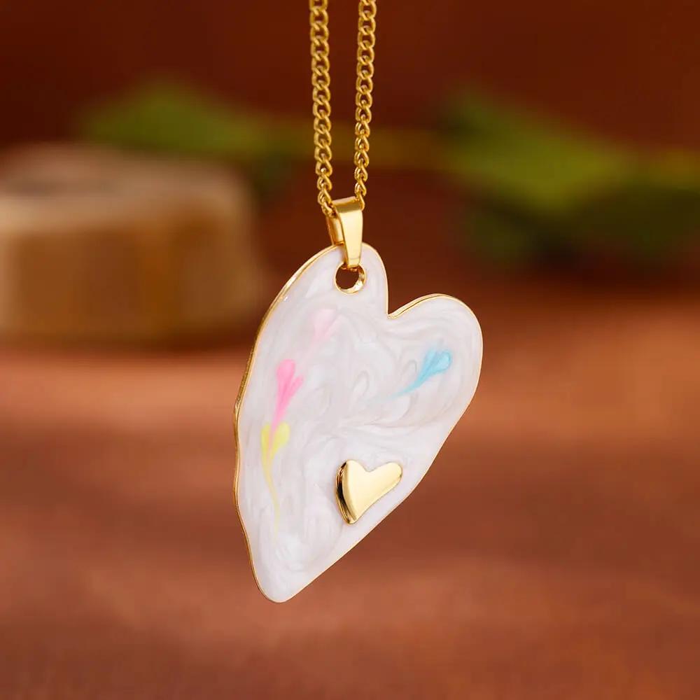 Coloful Heart Stainless Steel Necklace Gold Color Chain Necklaces Choker for Women Trendy Zircon Birthday Gifts Collar Mujer
