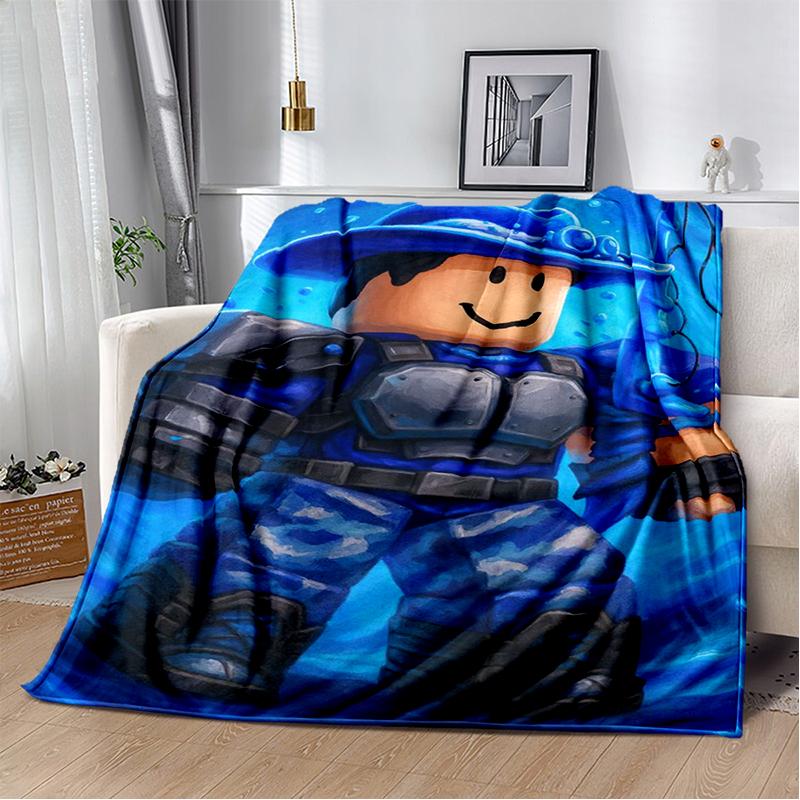 3D flanelová deka R-Robloxs Kreslená Hra Měkká Teplá Přehozovádeka na Postel Ložnici Pokoj Obývací Pokoj Cestování Kempování Piknik Dárek