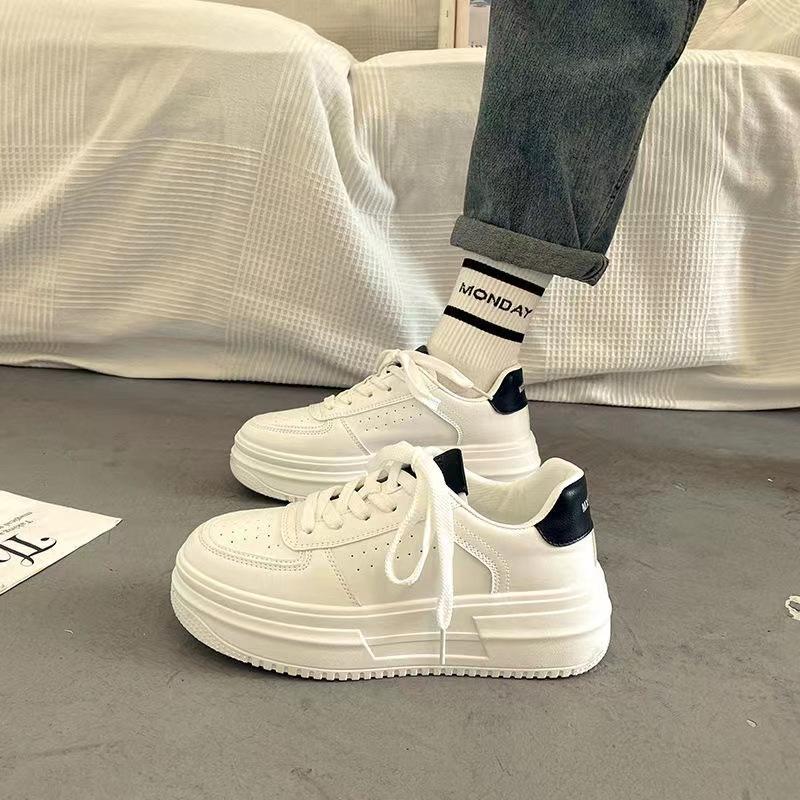 

2025 Spring Autumn New Women s White Shoes Comfortable Casual Shoes Lace-up Platforms Sneakers Non Slip Vulcanized Shoes 40 чёрный
