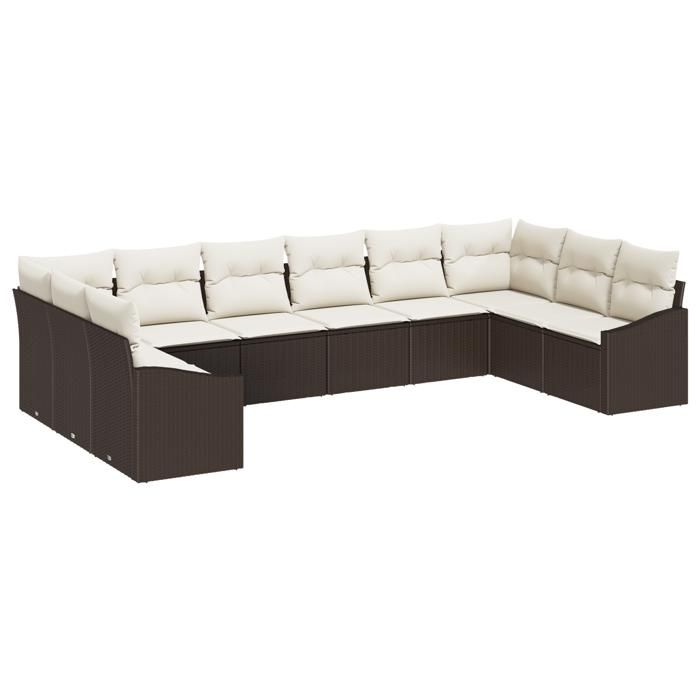 VidaXL Ensemble de Canapé de Jardin 10 Pièces avec Coussins Rattan Poly Marron 3346898