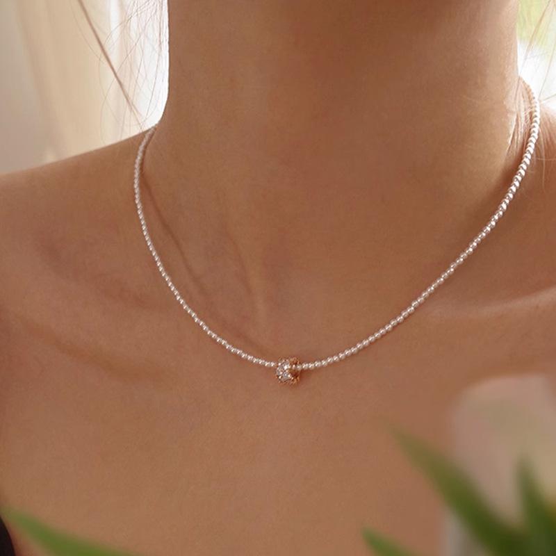 Женское летнее легкое роскошное нишевое ожерелье Zircon Pearl Necklace