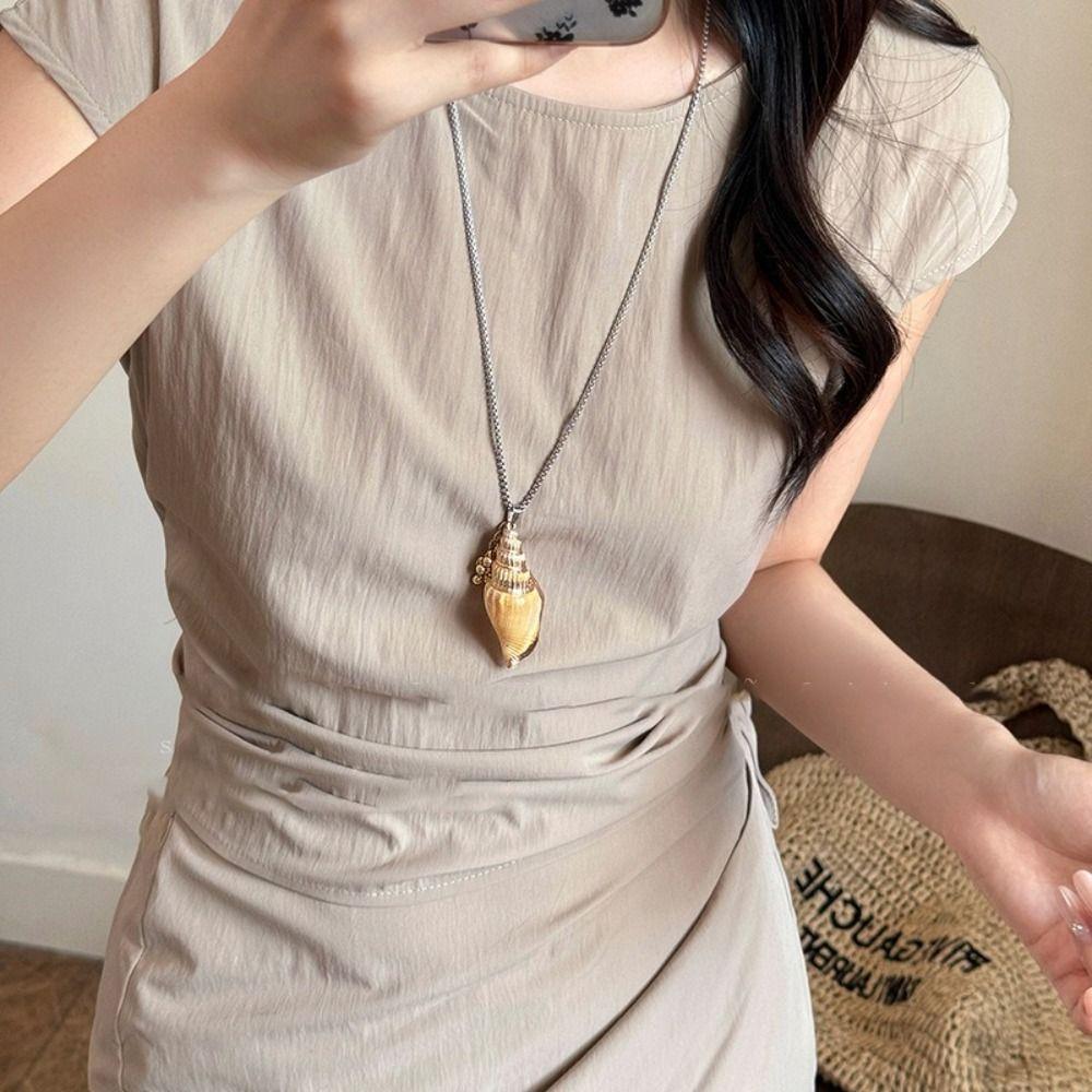 Handmade Scallop Beads Necklace Multiple Strand Chain Choker Shell Pendant Necklace Sweet Style