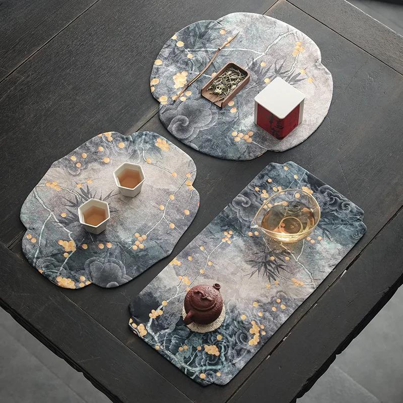 Chinese Watered Gauze Cloth Tea Table Mats Double Sided Shadow Tea Professional Rag Dinner Table Cloth Mat Cafes Supplies Gift