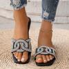 2025 Summer Slippers Women Wear New Women's Sandals Flat Sandals Rhinestone Hollow Women's Shoes Round Head 36-43