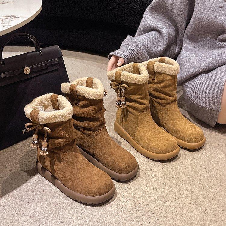 Rindslederversion Schneestiefel mit dicker Sohle Damen 2025 neue Winter Samt Thermische Baumwollschuhe sind riesig und gutaussehend Piled Boots Stiefeletten Damen