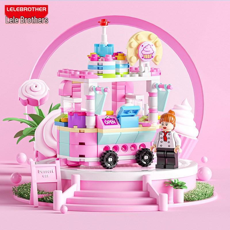 Lele Brothers City Street Scene Building Blocks for Kids - Interlocking Street Food Toy Gift