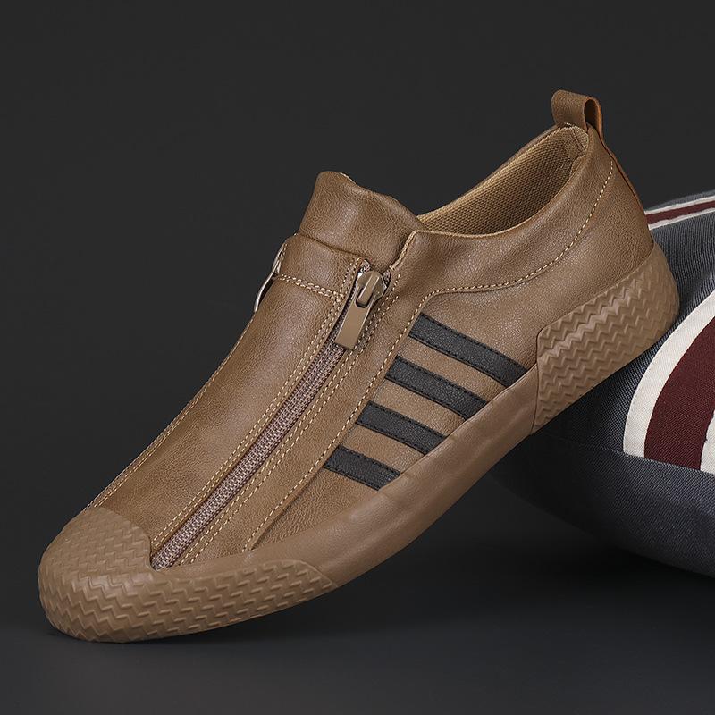 ყოველდღიური სპორტული ფეხსაცმელი გაზაფხულისთვის მამაკაცის ფეხსაცმელი თეთრი ფეხსაცმელი ელვადიანი მრავალმხრივი ჭურვიანი ცხვირი მამაკაცის ფეხსაცმელი რბილი ტყავი მოდური ფეხსაცმელი