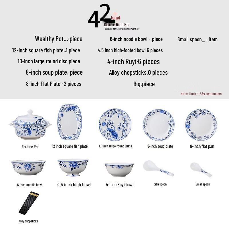 Suogang Tiangong Blue Peacock Bone China Dinnerware Set