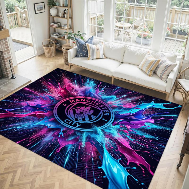 Manchester City Design Crystal Velvet Carpet Cozy Non?Slip Printed Rug For Bedroom Living Room Entrance