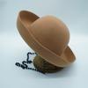 Japanese Flanged Hemming Black Woolen Woolen Basin Hat Women'S Autumn And Winter French Retro British Top Hat Pearl Chain Elegant Trend
