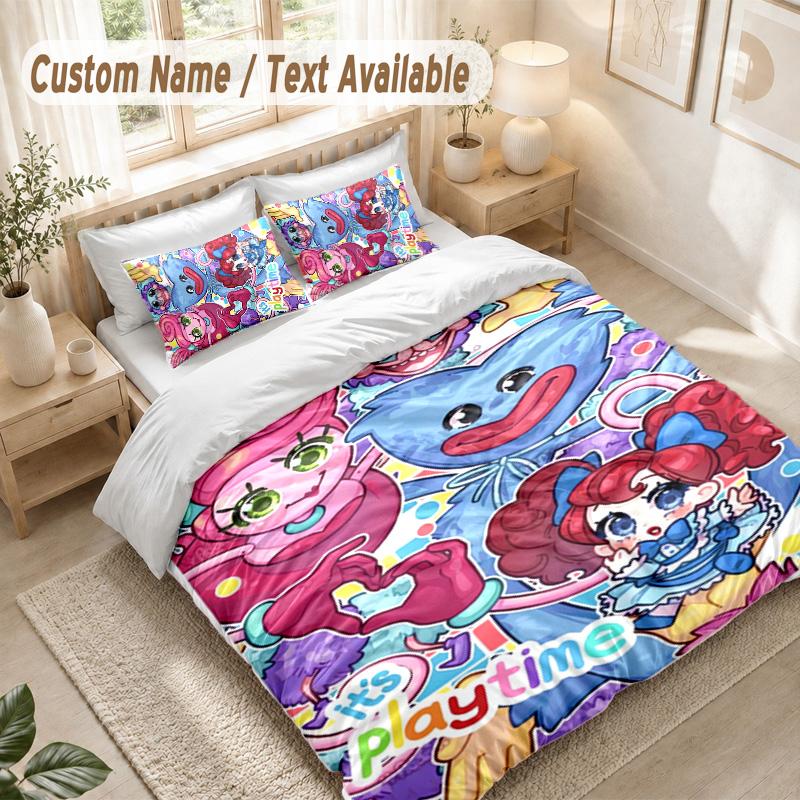 Poppy Playtime Bedding Set, 1 Duvet Cover & 2 Pillowcases Soft Comfortable Bedroom Home Textile Decor
