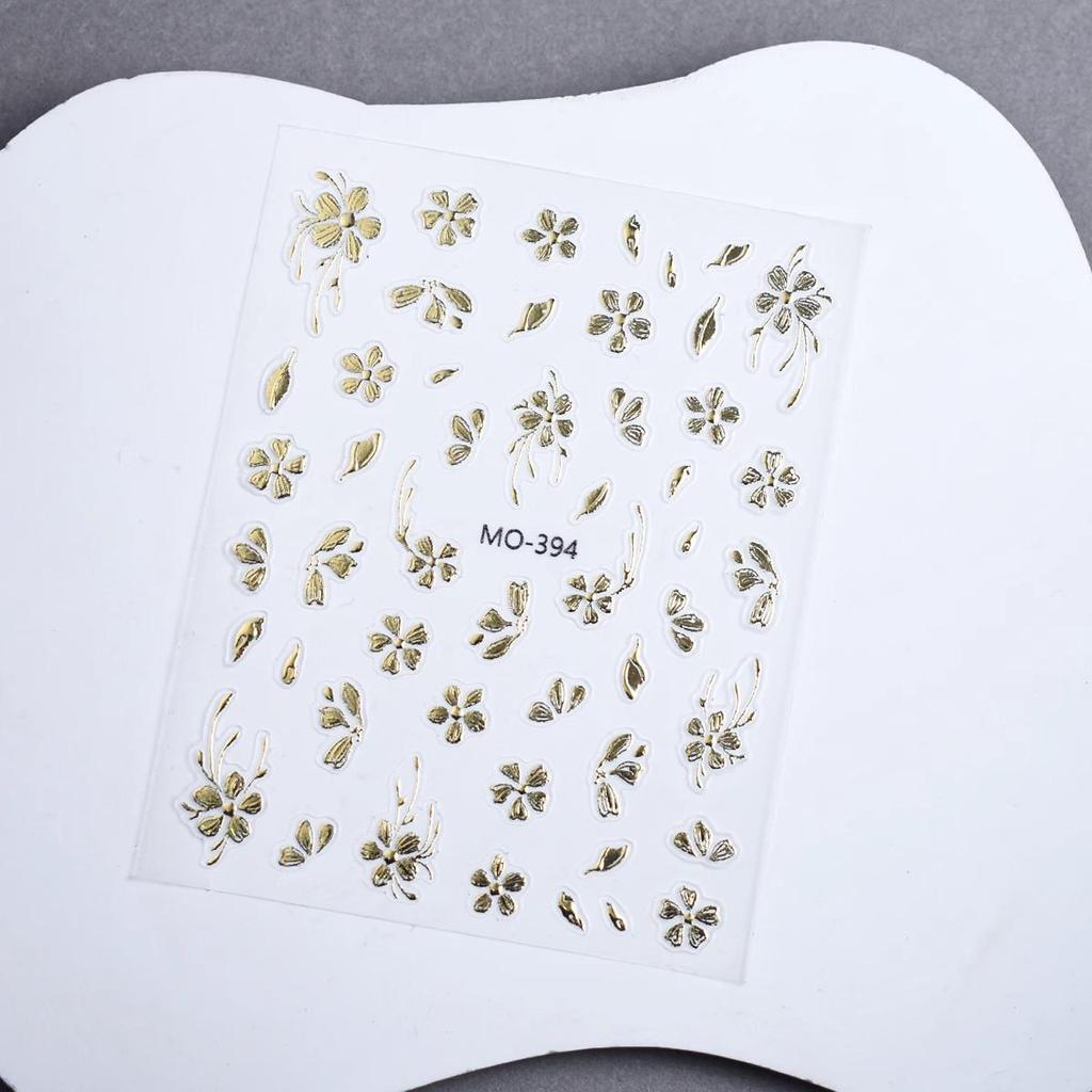 Chinese Style Nail Art Stickers: Golden & Silver Branches and Jade Leaves