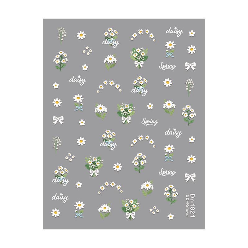 Redanco5D Embossed Daisy Wreath Cartoon Nail Art Stickers - 3D Nail Accessories (DR1822)