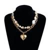 Women Imitation Pearl Heart Collarbone Chain Necklace Gold Plated Colar Choker