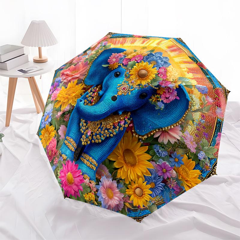 1 PC Automatic Folding Umbrella - Elephant Pattern, Portable & Foldable Design with 8 Ribs, Christmas Birthday Gifts