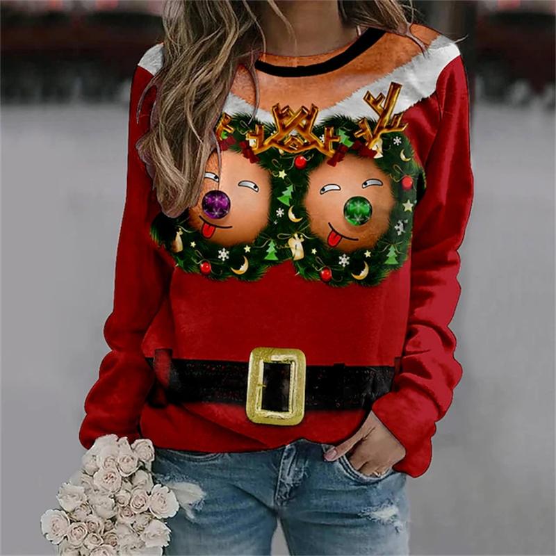 Felpa Brutta di Natale Divertente Abbigliamento Donna Felpe Girocollo per Coppie di Natale Costume con Fantasia Muscoli Finti Pullover Unisex