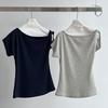 LUXI Asymmetrical One-Shoulder Waffle Knit Top - Summer Slim Fit for Women