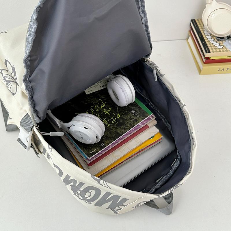 Backpack Female Versatile College Student Class School Bag Butterfly Casual Backpack Computer Niche Design Alphabet Middle School Student