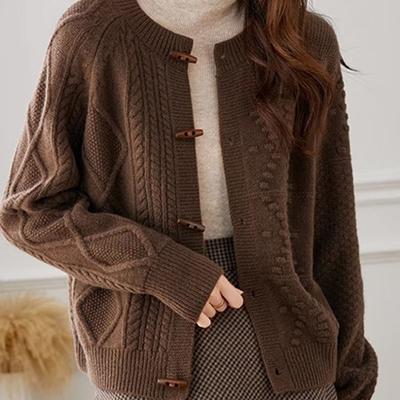Women's Spring & Autumn Cable-Knit Sweater Jacket Loose Minimalist Solid Color Knit Cardigan Retro Office Top