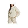 adidas Originals Solid Logo Embroidered Loose Fit Hooded Pullover Long Sleeve Cropped Sweatshirt Women Sweatshirt Beige IC2254