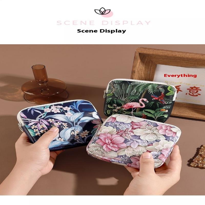 Creative Pvc Sanitary Pads Bag  Floral Print Large Capacity Multipurpose Coin Purse Portable Cosmetic Storage Bag