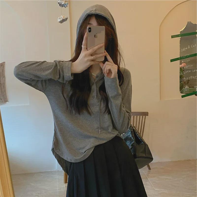 Dámské trendy tričko s dlouhým rukávem v jednobarevné variantě - Korejský styl pro jaro a podzim