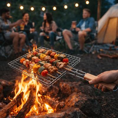 Stainless Steel Barbecue Grilling Basket Rustproof Non Stick Grilled Fish Net Multi-Purpose Portable Grill Grate Outdoor Cooking