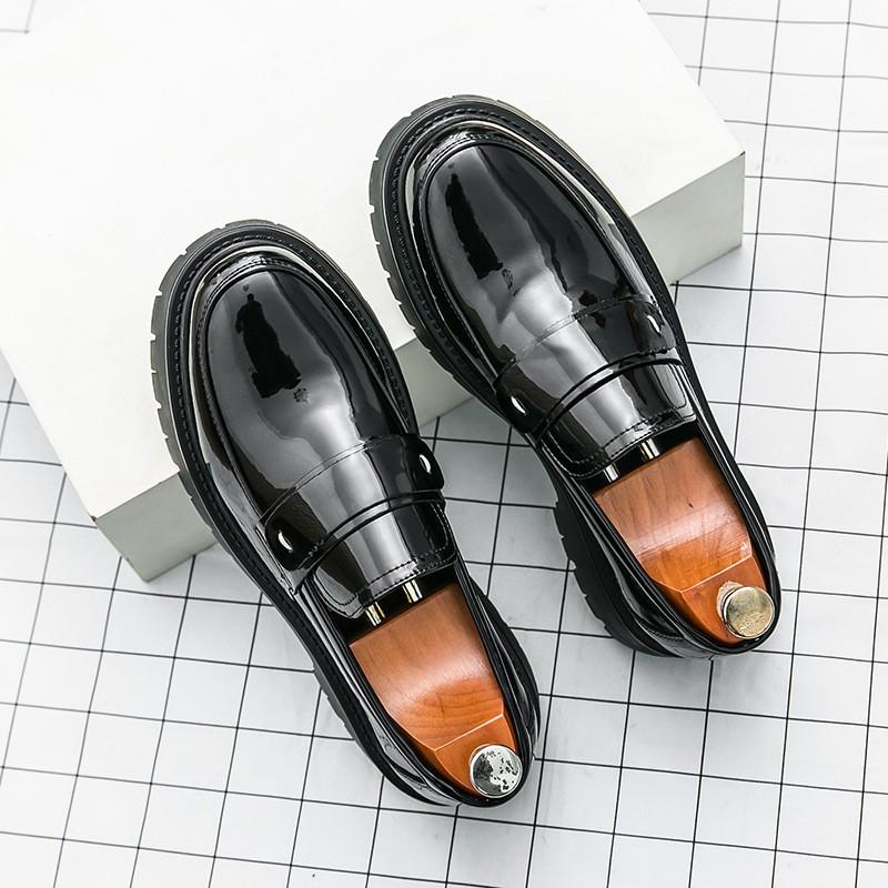 Chaussures Mocassins Homme Style Britannique Semelle Épaisse à Enfiler Bout Rond Cuir PU Décontractées Taille 46