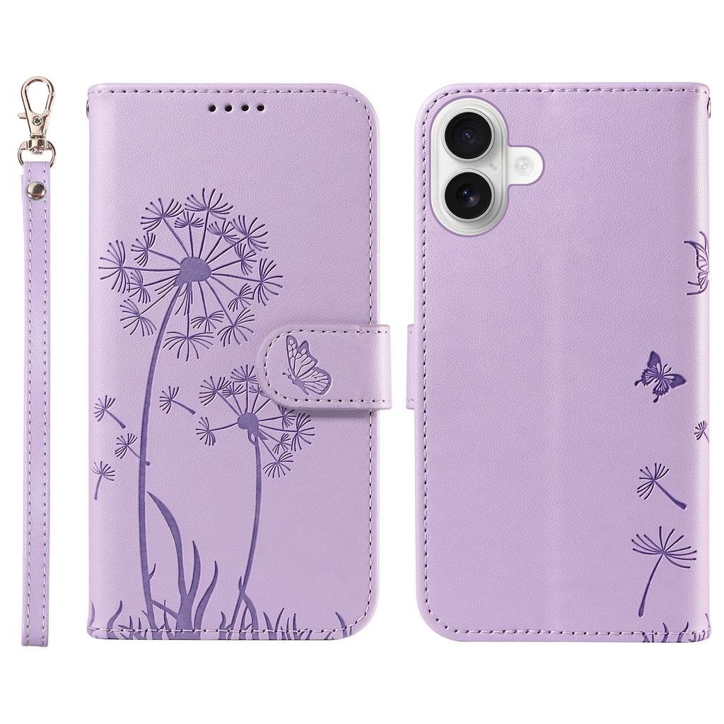 For iPhone 16 Plus Leather Case Wallet Phone Cover Dandelion Imprint
