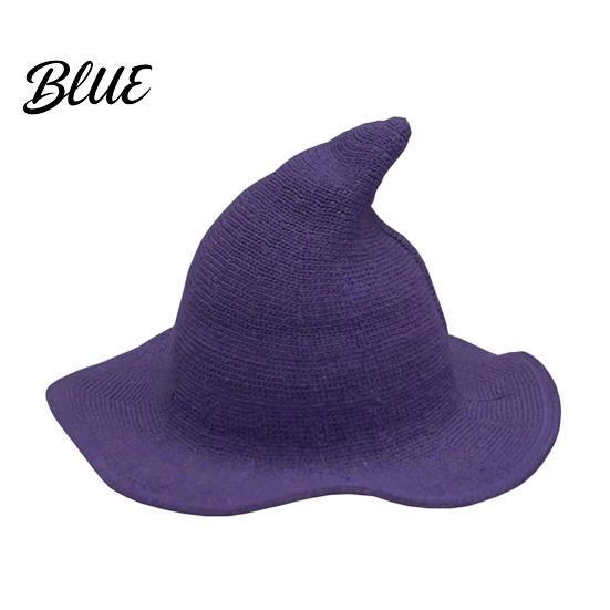 Cotton Knitted Wizard Hat Women Pointed Witch Hat Foldable Wide Brim Cap Halloween for Cosplay Autumn Winter Themed Party Costume Accessory