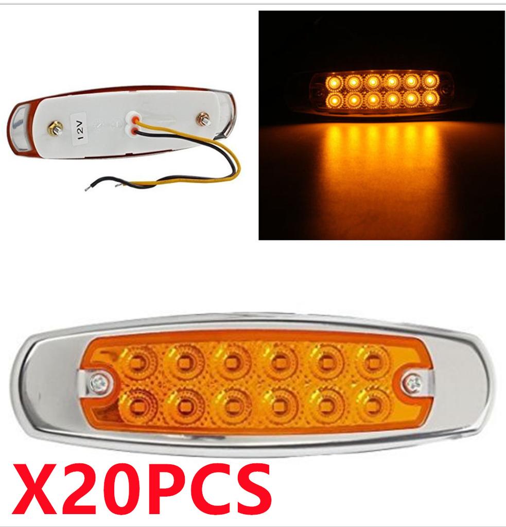 20PCS 12-24V Truck Side Marker Light 12LED Car Trailer Clearance Side Light for Lorry Bus Van Caravan LED Car Light Waterproof