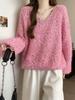 Korean Style Beaded Polka Dot Patchwork Wool Women's Autumn/Winter Fluffy Long-Sleeve Top
