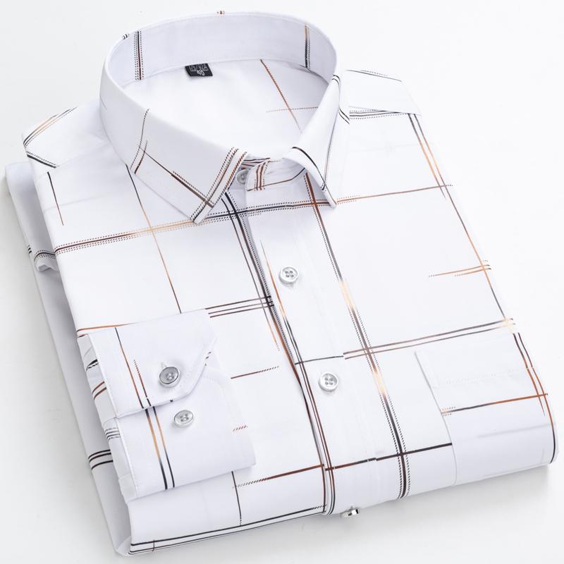 Stripe Print Casual Button Up Long Sleeve Easy-Care Shirt With Chest Pocket, Slightly Stretch Men's Semi-formal Dress Shirts