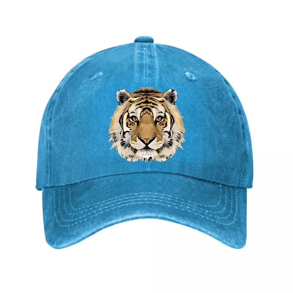 Tiger Head Print Black Cap New Vintage Washed Baseball Cap